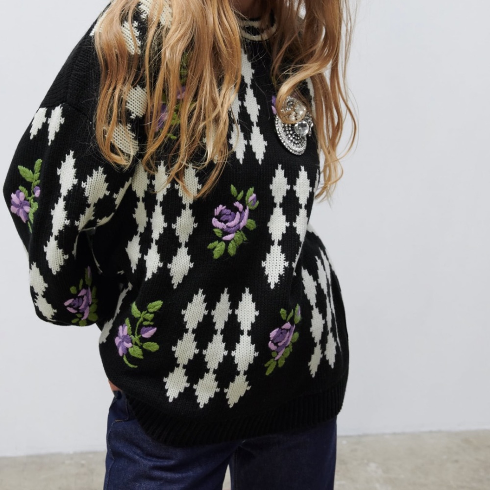 ZARA embroidered knit sweater